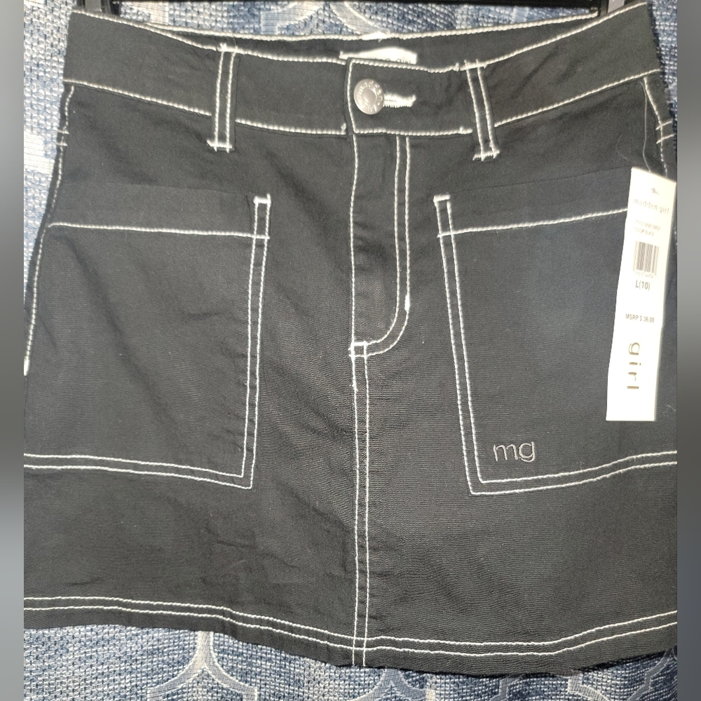 Madden Girl Black Mini Skirt with White Stitching Girls Size 10